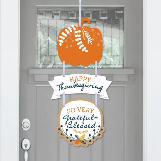 Big Dot of Happiness Happy Thanksgiving - Hanging Porch Fall Harvest Party Outdoor Decorations - Front Door Decor - 3 Piece Sign {1}