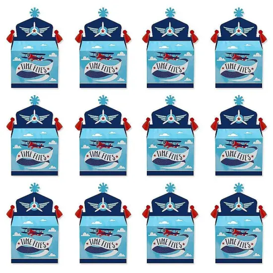 Big Dot of Happiness Taking Flight - Airplane - Treat Box Party Favors - Vintage Plane Baby Shower or Birthday Party Goodie Gable Boxes - Set of 12 {6}