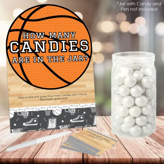 Big Dot of Happiness Nothin&rsquo; But Net - Basketball - How Many Candies Baby Shower or Birthday Party Game - 1 Stand and 40 Cards - Candy Guessing Game {3}