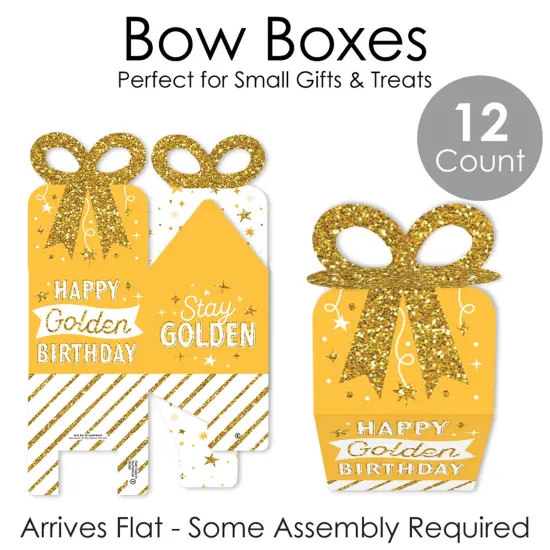 Big Dot of Happiness Golden Birthday - Square Favor Gift Boxes - Happy Birthday Party Bow Boxes - Set of 12 {7}