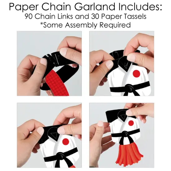 Big Dot of Happiness Karate Master - 90 Chain Links and 30 Paper Tassels Decoration Kit - Martial Arts Birthday Party Paper Chains Garland - 21 feet {6}