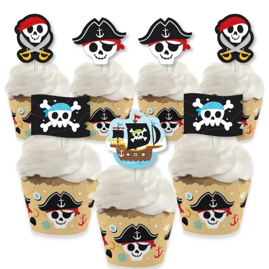 Big Dot of Happiness Pirate Ship Adventures - Cupcake Decoration - Skull Birthday Party Cupcake Wrappers and Treat Picks Kit - Set of 24 {1}