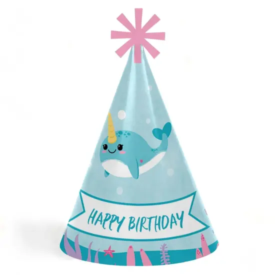 Big Dot of Happiness Narwhal Girl - Cone Happy Birthday Party Hats for Kids and Adults - Set of 8 (Standard Size) {1}