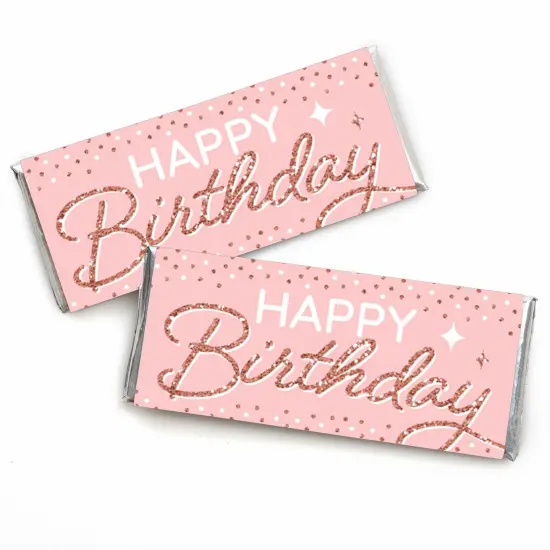 Big Dot of Happiness Pink Rose Gold Birthday - Candy Bar Wrapper Happy Birthday Party Favors - Set of 24 {1}