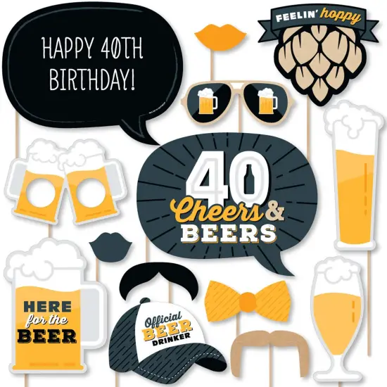 Big Dot of Happiness Cheers and Beers to 40 Years - 40th Birthday Party Photo Booth Props Kit - 20 Count {1}
