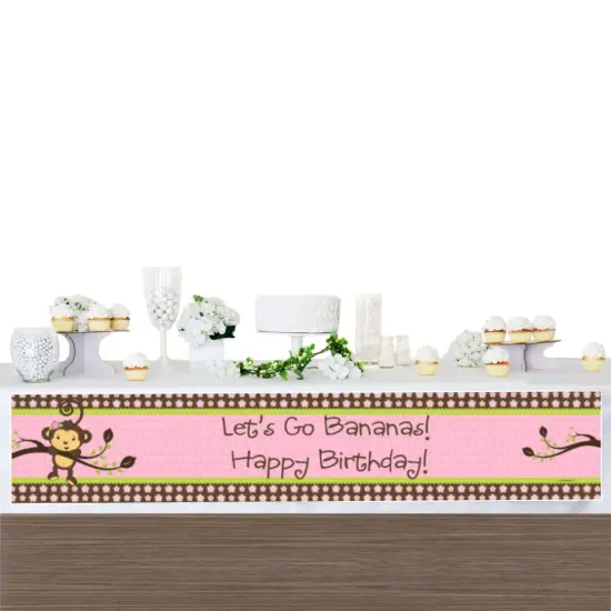 Big Dot of Happiness Pink Monkey Girl - Happy Birthday Decorations Party Banner {4}