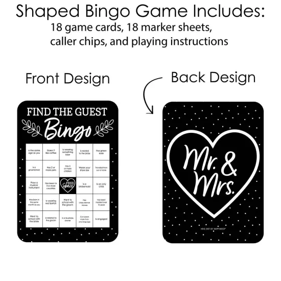 Big Dot of Happiness Mr. and Mrs. - Find the Guest Bingo Cards and Markers - Black and White Wedding or Bridal Shower Bingo Game - Set of 18 {4}