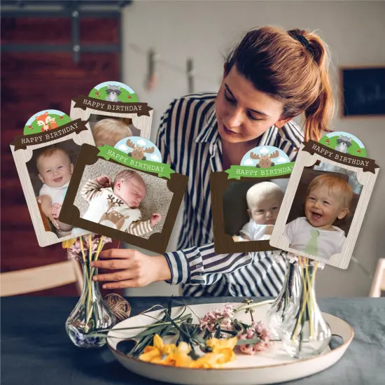 Big Dot of Happiness Woodland Creatures - Birthday Party Picture Centerpiece Sticks - Photo Table Toppers - 15 Pieces {3}