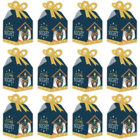 Big Dot of Happiness Holy Nativity - Square Favor Gift Boxes - Manger Scene Religious Christmas Bow Boxes - Set of 12 {6}