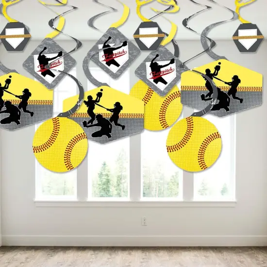 Big Dot of Happiness Grand Slam - Fastpitch Softball - Birthday Party or Baby Shower Hanging Decor - Party Decoration Swirls - Set of 40 {4}