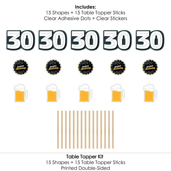 Big Dot of Happiness Cheers and Beers to 30 Years - 30th Birthday Party Centerpiece Sticks - Table Toppers - Set of 15 {7}