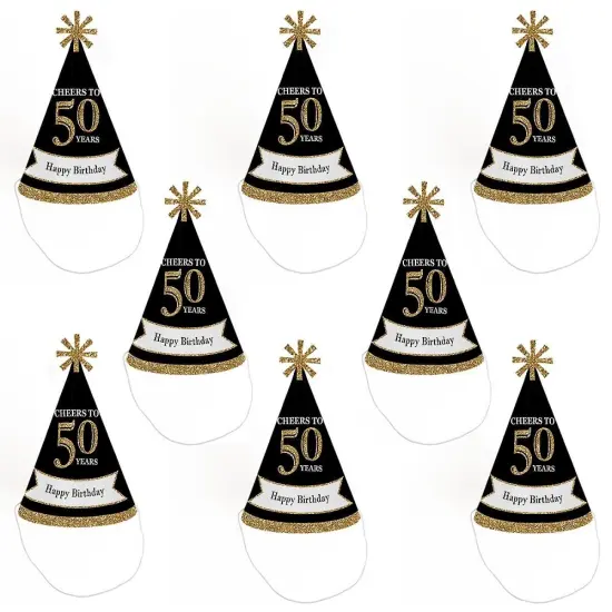 Big Dot of Happiness Adult 50th Birthday - Gold - Cone Birthday Party Hats for Adults - Set of 8 (Standard Size) {7}