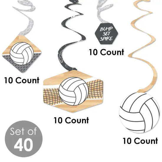 Big Dot of Happiness Bump, Set, Spike - Volleyball - Baby Shower or Birthday Party Hanging Decor - Party Decoration Swirls - Set of 40 {6}