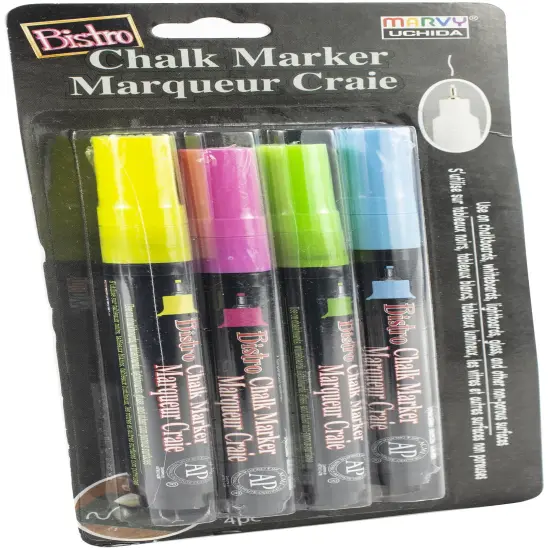 Uchida Bistro Chalk Marker Extra Fine Point Set 4/Pkg-Fluorescents -Blue, Green, Yellow & Pink {2}