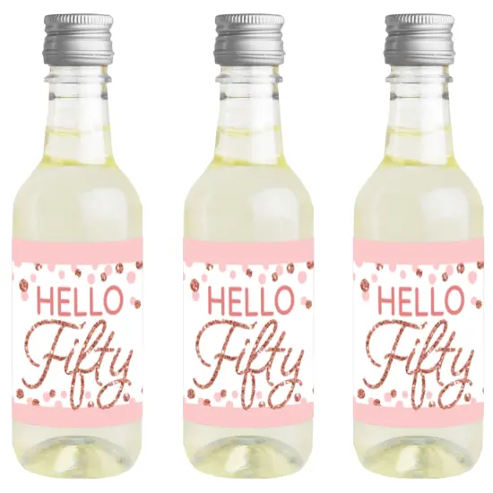 Big Dot of Happiness 50th Pink Rose Gold Birthday Mini Wine & Champagne Bottle Label Stickers Happy Birthday Party Favor Gift for Women and Men 16 Ct {1}