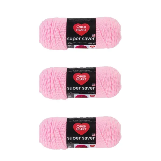 Red Heart Super Saver Petal Pink Yarn - 3 Pack of 198g/7oz - Acrylic - 4 Medium (Worsted) - 364 Yards - Knitting/Crochet {1}