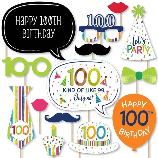 Big Dot of Happiness 100th Birthday - Cheerful Happy Birthday - Colorful One Hundredth Birthday Party Photo Booth Props Kit - 20 Count {1}