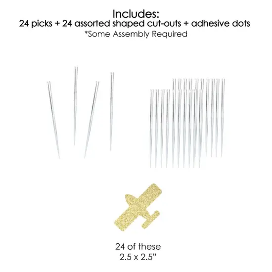 Big Dot of Happiness Gold Glitter Airplane - No-Mess Real Gold Glitter Dessert Cupcake Toppers - Party Clear Treat Picks - Set of 24 {7}