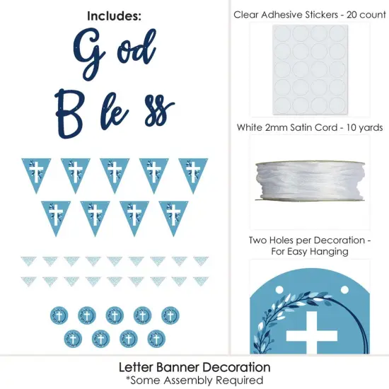 Big Dot of Happiness Blue Elegant Cross - Boy Religious Party Letter Banner Decoration - 36 Banner Cutouts and God Bless Banner Letters {6}