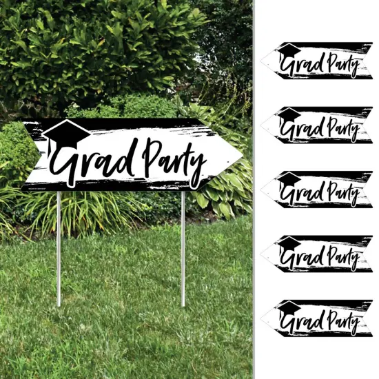 Big Dot of Happiness Arrow Black and White Graduation Party Direction Signs - Double Sided Outdoor Yard Signs - Set of 6 {1}