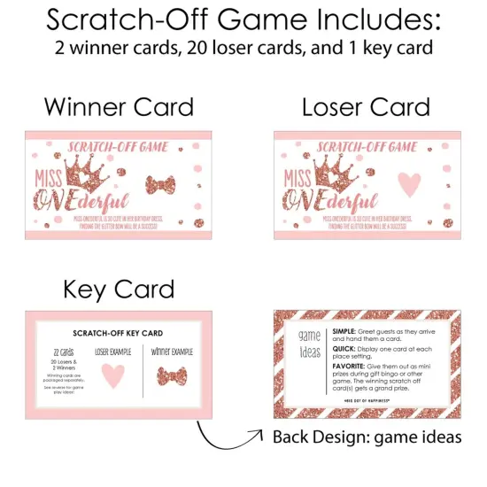Big Dot of Happiness 1st Birthday Little Miss Onederful - Girl First Birthday Party Game Scratch Off Cards - 22 Count {6}