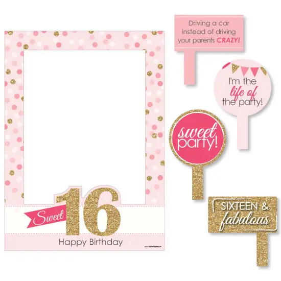 Big Dot of Happiness Sweet 16 - Birthday Party Selfie Photo Booth Picture Frame and Props - Printed on Sturdy Material {7}