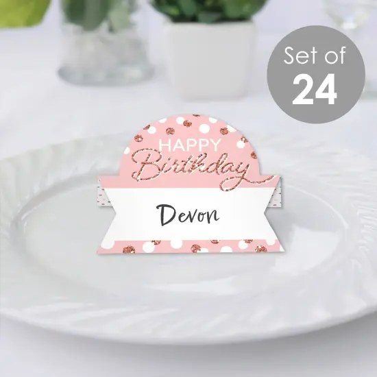 Big Dot of Happiness Pink Rose Gold Birthday - Happy Birthday Party Tent Buffet Card - Table Setting Name Place Cards - Set of 24 {3}