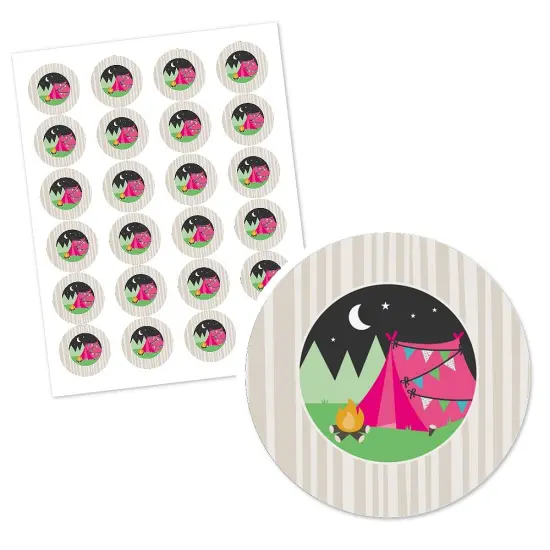 Big Dot of Happiness Let's Go Glamping - Camp Glamp Party or Birthday Party Circle Sticker Labels - 24 Count {3}
