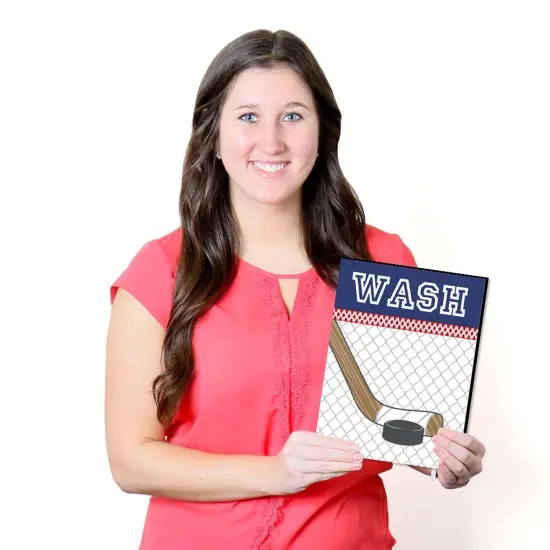 Big Dot of Happiness Shoots and Scores - Hockey - Kids Bathroom Rules Wall Art - 7.5 x 10 inches - Set of 3 Signs - Wash, Brush, Flush {7}