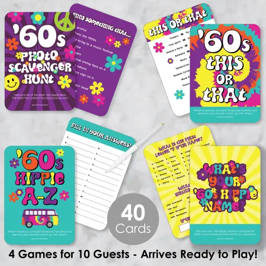 Big Dot of Happiness 60&rsquo;s Hippie - 4 1960s Groovy Party Games - 10 Cards Each - Gamerific Bundle {3}