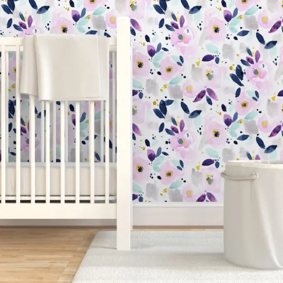 Pre-Pasted Wallpaper 2FT Wide Mystical Floral Flowers Purple Abstract Lavender Watercolor Custom Pre-pasted Wallpaper by Spoonflower {7}