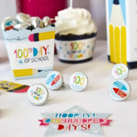 Big Dot of Happiness Happy 100th Day of School - 100 Days Party Round Candy Sticker Favors - Labels Fits Chocolate Candy (1 sheet of 108) {7}