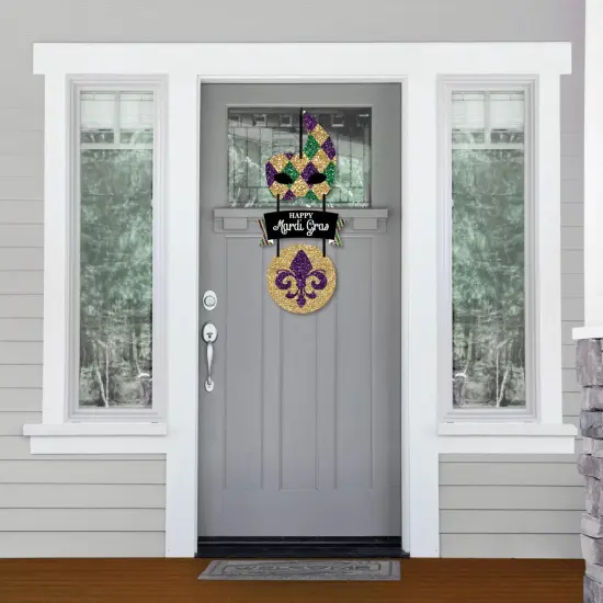 Big Dot of Happiness Mardi Gras - Hanging Porch Masquerade Party Outdoor Decorations - Front Door Decor - 3 Piece Sign {3}
