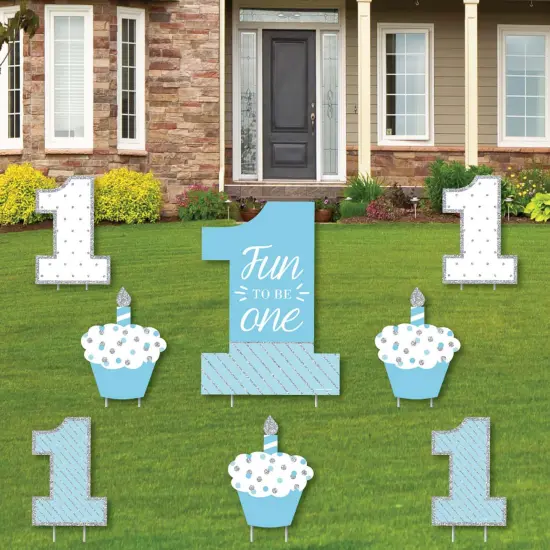 Big Dot of Happiness 1st Birthday Boy - Fun to be One - Yard Sign & Outdoor Lawn Decorations - First Happy Birthday Party Yard Signs - Set of 8 {1}