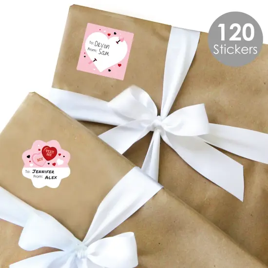 Big Dot of Happiness Conversation Hearts - Assorted Valentine&rsquo;s Day Party Gift Tag Labels - To and From Stickers - 12 Sheets - 120 Stickers {3}