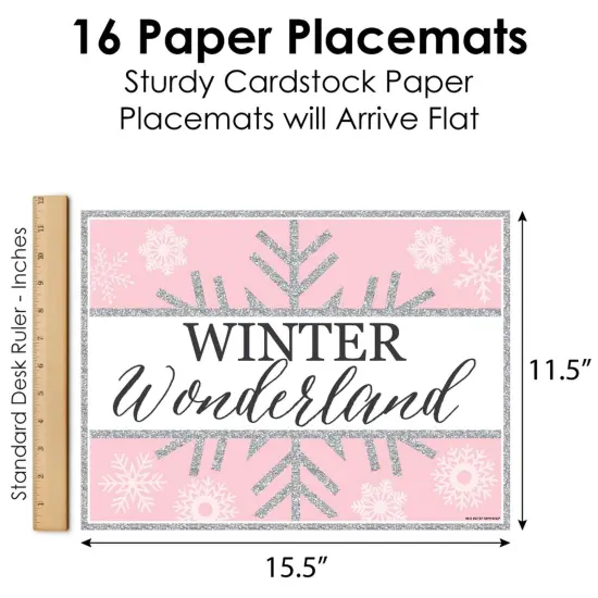 Big Dot of Happiness Pink Winter Wonderland - Party Table Decorations - Holiday Snowflake Birthday Party and Baby Shower Placemats - Set of 16 {6}