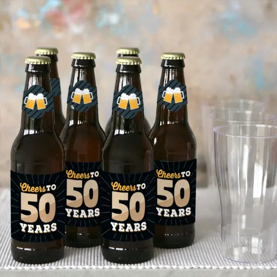 Big Dot of Happiness Cheers and Beers to 50 Years - 50th Birthday Party Decorations for Women and Men - 6 Beer Bottle Label Stickers and 1 Carrier {6}