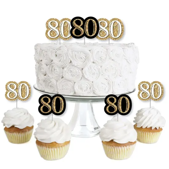 Big Dot of Happiness Adult 80th Birthday - Gold - Dessert Cupcake Toppers - Birthday Party Clear Treat Picks - Set of 24 {1}