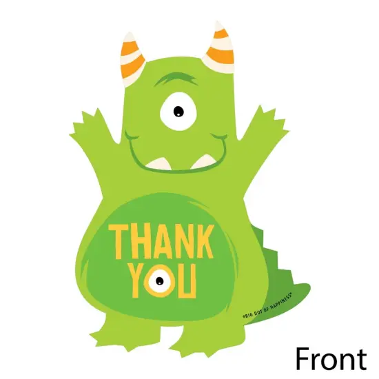 Big Dot of Happiness Monster Bash - Shaped Thank You Cards - Little Monster Birthday Party or Baby Shower Thank You Cards with Envelopes - Set of 12 {4}