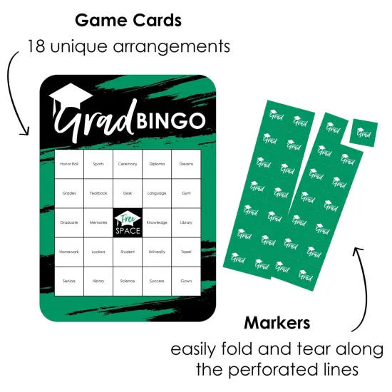 Big Dot of Happiness Green Grad - Best is Yet to Come - Bingo Cards and Markers - Green Graduation Party Shaped Bingo Game - Set of 18 {3}