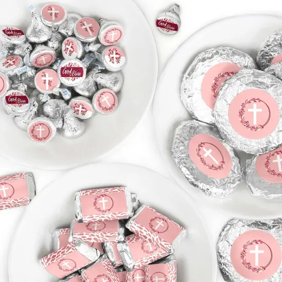 Big Dot of Happiness Pink Elegant Cross - Girl Religious Party Candy Favor Sticker Kit - 304 Pieces {1}