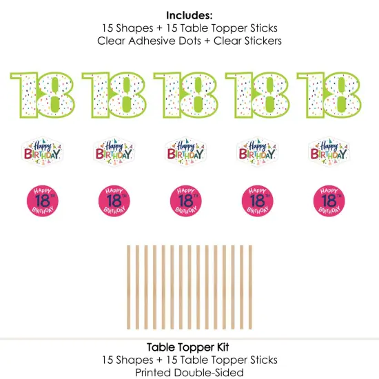 Big Dot of Happiness 18th Birthday - Cheerful Happy Birthday - Colorful Eighteenth Birthday Party Centerpiece Sticks - Table Toppers - Set of 15 {7}