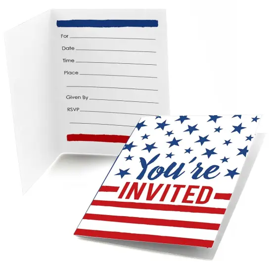 Big Dot of Happiness Stars and Stripes - Fill-in Memorial Day, 4th of July and Labor Day USA Patriotic Party Invitations (8 Count) {1}