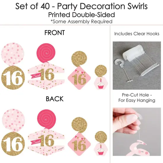 Big Dot of Happiness Sweet 16 - 16th Birthday Party Hanging Decor - Party Decoration Swirls - Set of 40 {7}