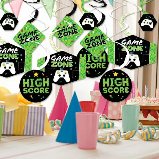 Big Dot of Happiness Game Zone - Pixel Video Game Party or Birthday Party Hanging Decor - Party Decoration Swirls - Set of 40 {3}
