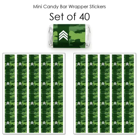 Big Dot of Happiness Camo Hero - Mini Candy Bar Wrapper Stickers - Army Military Camouflage Party Small Favors - 40 Count {4}