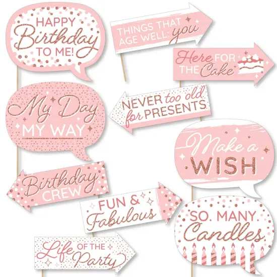 Big Dot of Happiness Funny Pink Rose Gold Birthday - Happy Birthday Party Photo Booth Props Kit - 10 Piece {1}