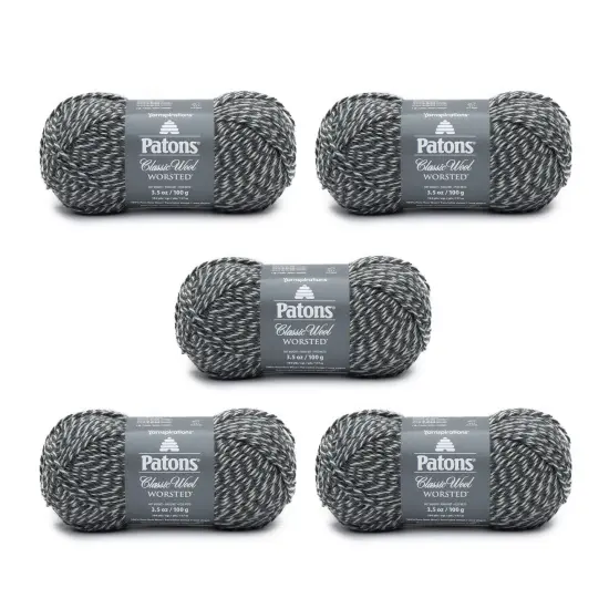 Patons Classic Wool Dark Gray Marl Yarn - 5 Pack of 3.5oz/100g - Wool - 4 Medium - 210 Yards - Knitting/Crochet {1}