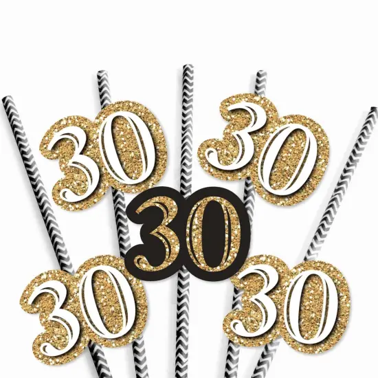 Big Dot of Happiness Adult 30th Birthday - Gold - Paper Straw Decor - Birthday Party Striped Decorative Straws - Set of 24 {7}