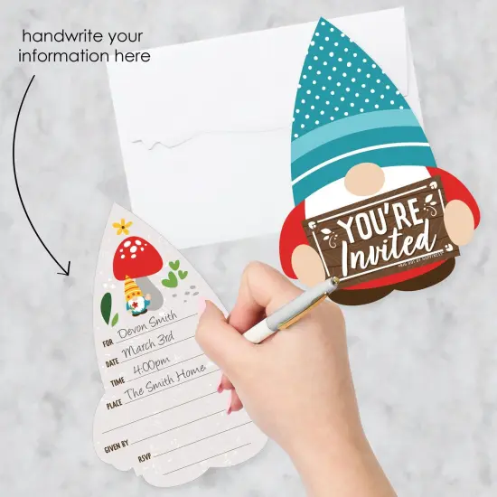 Big Dot of Happiness Garden Gnomes - Shaped Fill-In Invitations - Forest Gnome Party Invitation Cards with Envelopes - Set of 12 {3}